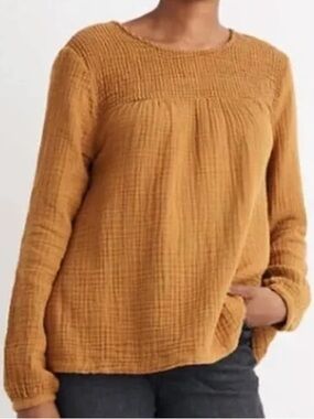 100% Cotton Madewell Mustard Gauze Long-Sleeve Blouse